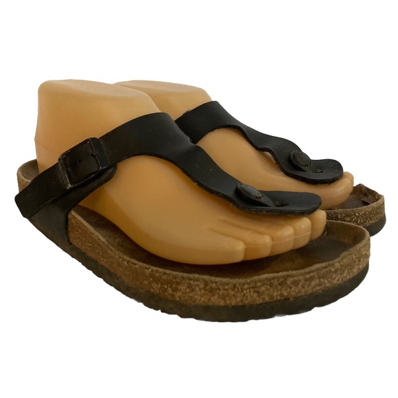 Birkenstock Shoes - Birkenstock Gizeh 38 Black Leather Thong T Strap Sandals Womens 7 7.5 US FLAWS